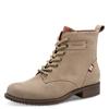 Schnürboots TAMARIS, Damen, Gr. 39, grau (taupe), Leder, Textil, casual, Schuhe, Blockabsatz, Schnürstiefelette, Kontrastnaht an der Ferse und Rahmen