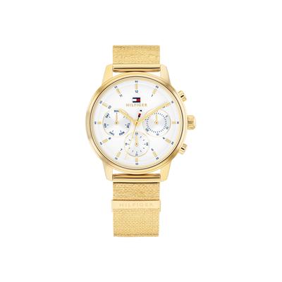 Multifunktionsuhr TOMMY HILFIGER "BLAKE", goldfarben, weiß, Armbanduhren, Damen, Quarzuhr, Armbanduhr, Damenuhr, Edelstahlarmband, analog Image