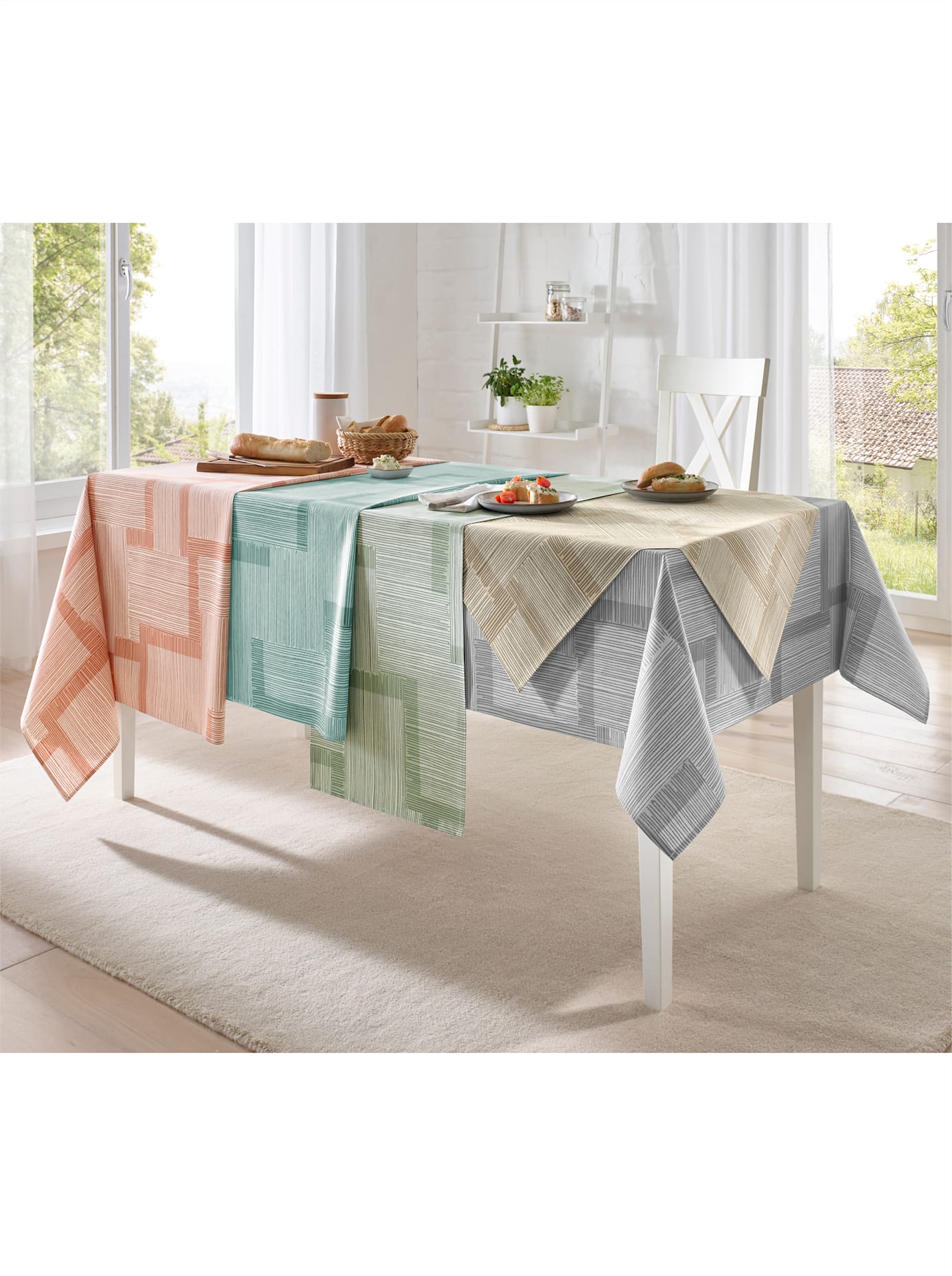 Tischdecke Gr. 4, grau (hellgrau, weiß, bedruckt), B:130cm L:160cm, Tischdecken Image