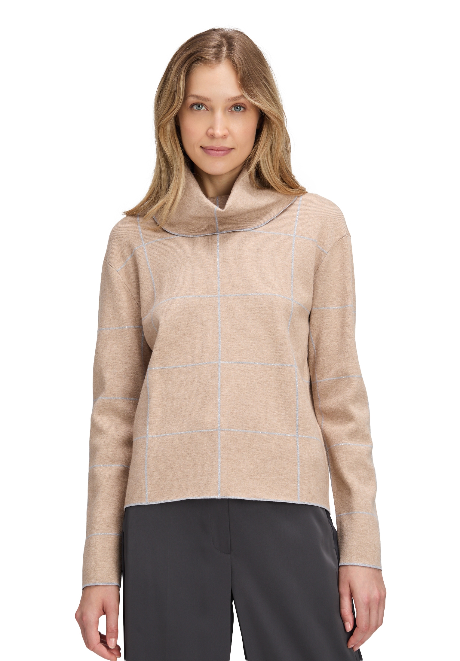 Strickpullover BETTY BARCLAY "Damen mit Lurexfaden", Damen, Gr. 44, beige (patch beige, grau), Strick, Obermaterial: 45% Viskose, 24% Polyester, 21% Polyamid, 10% Polyester, lässig geschnitten normal, Pullover Strickpullover