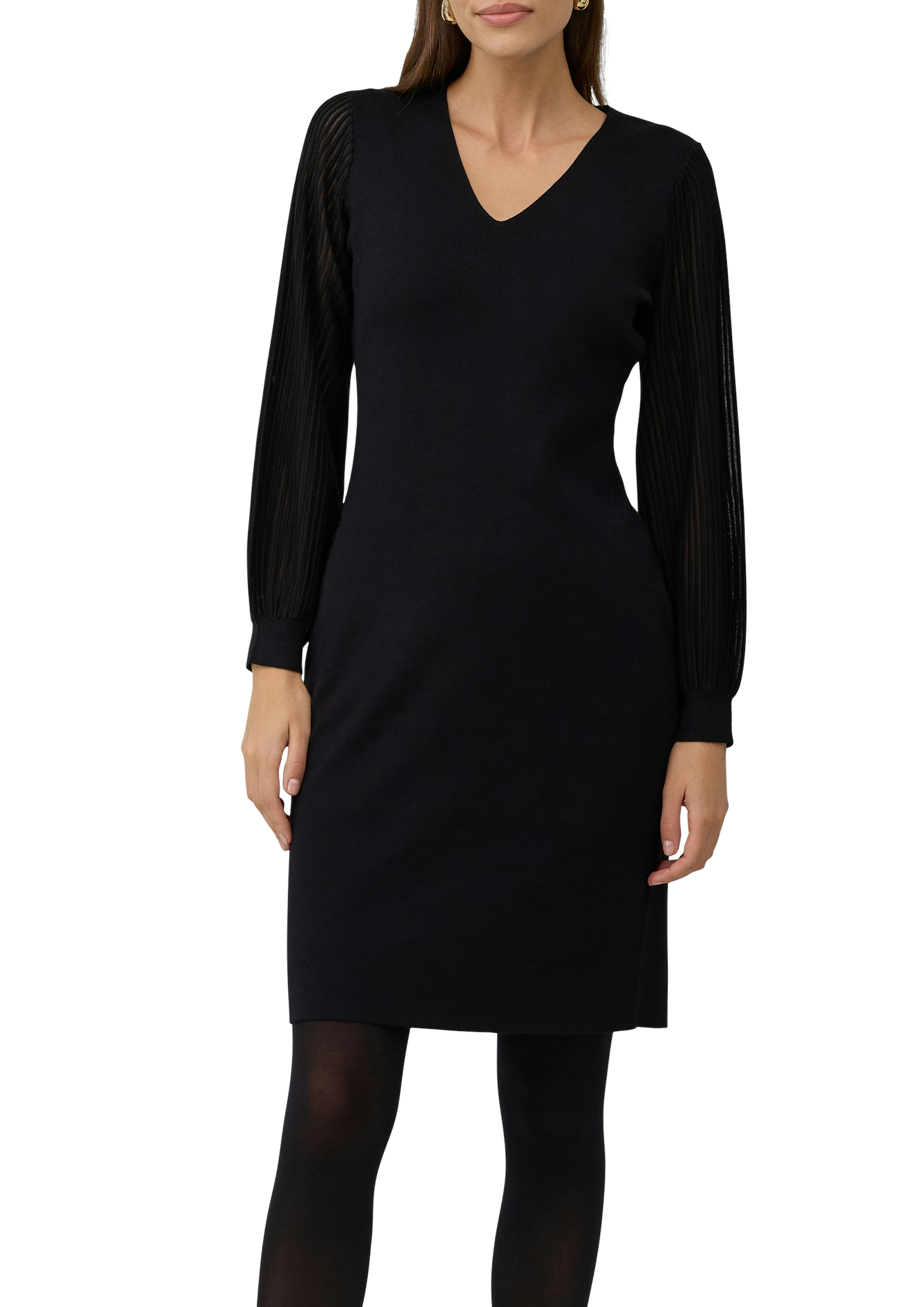 Strickkleid S.OLIVER BLACK LABEL, Damen, Gr. 40, N-Gr, schwarz, Strick, Obermaterial: 71% Viskose, 29% Polyester, unifarben, regular fit kniefrei, V-Ausschnitt, Rippbündchen, Kleider Strickkleid, mit V-Ausschnitt