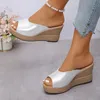 Schuhe Frau 2025, Hausschuhe für Schwimmbad, Keilabsatz, Peep-Toe, runder Kopf, Pailletten-Design, bequeme Strandschuhe, Größe 35–43