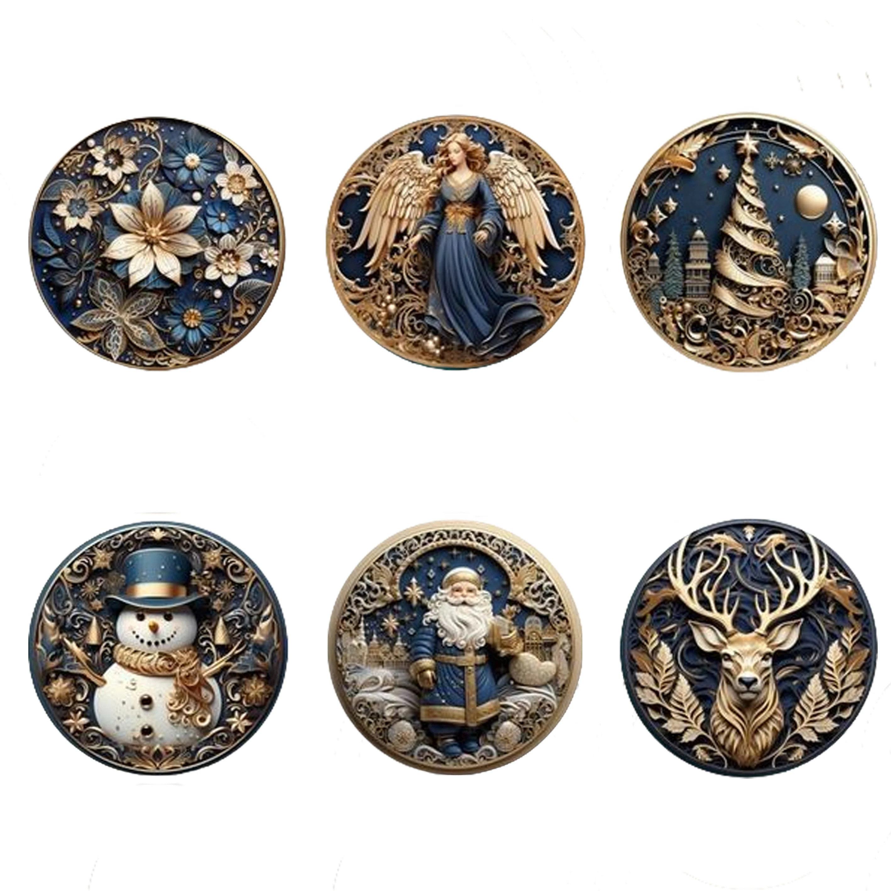 6er-Set rutschfeste Untersetzer aus gemustertem Holz im weihnachtlichen Stil mit gemusterten Kunstbemalung, geeignet für die Dekoration von Wohnzimmer-Küchenutensilien Image