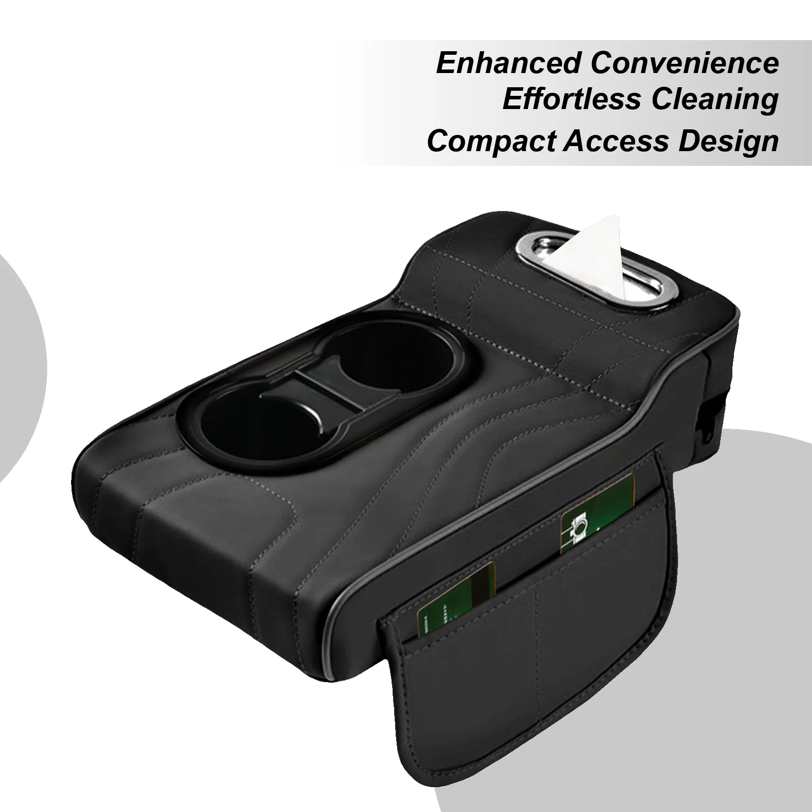 Leder-Auto-Armlehnenabdeckung, Auto-Armlehnenbox, Erhöhungspolster mit seitlicher Aufbewahrungstasche mit Taschentuchbox, 2 Getränkehalter, Kfz-Innenraum Image