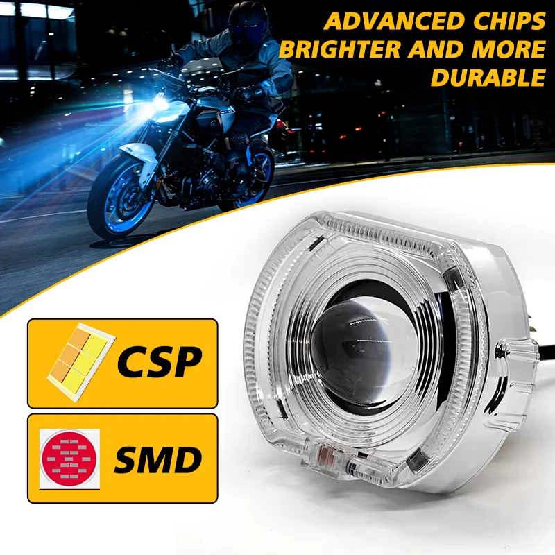 1 pz 2.5 pollici bi lente del proiettore fascio Hi/Lo faro a LED con Angel Devil Eye moto sostituzione luce di guida anteriore per Moto