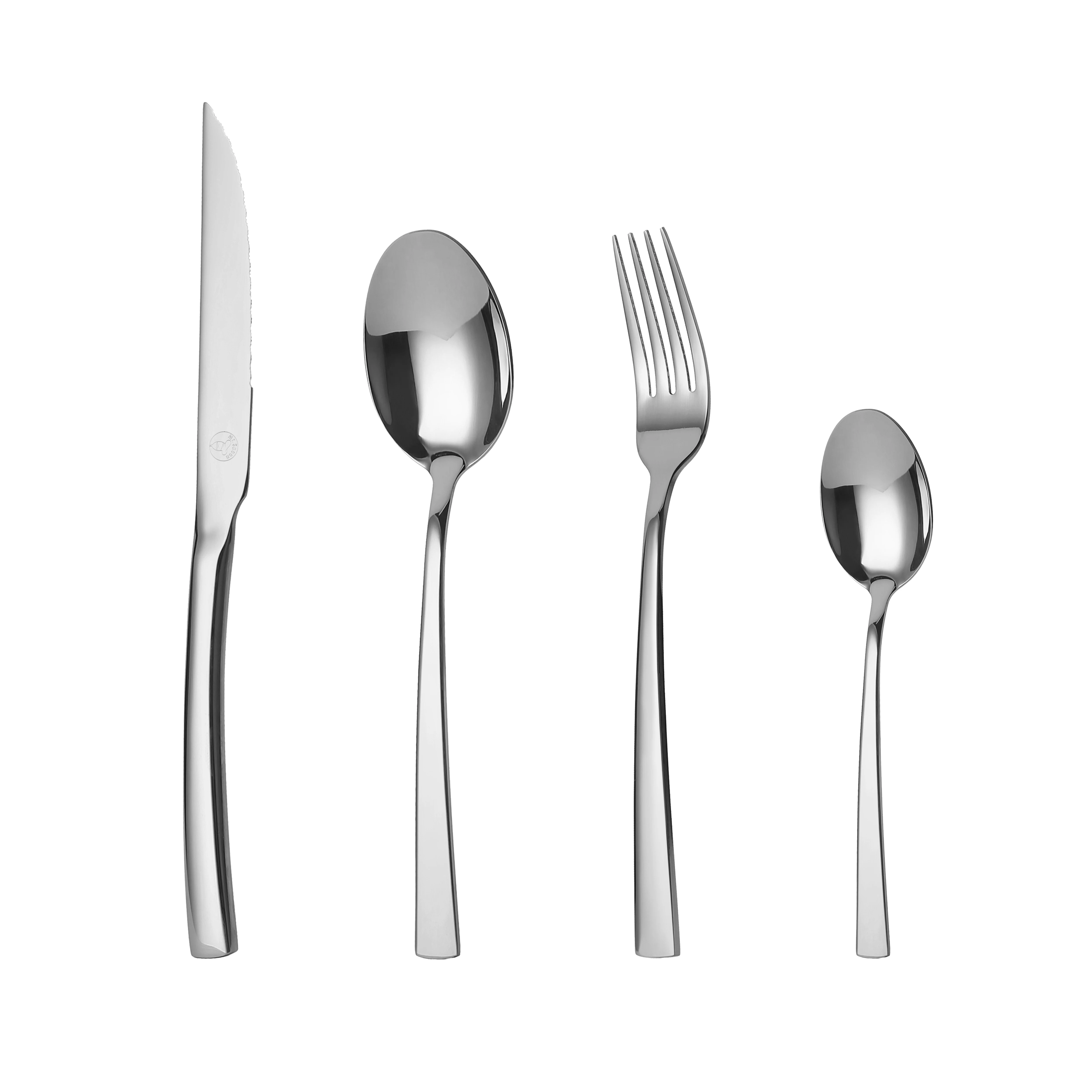 Mr.Spoon Mountain Series Set di posate economico da 24 pezzi, acciaio inossidabile 18/0, argento, con coltello per carne o tavolo/forchetta/cucchiaio/cucchiaio, lavastoviglie, posate, manico