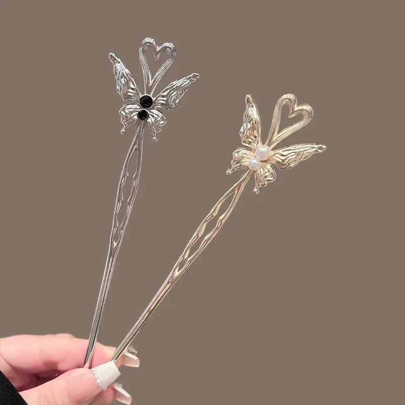 Neue chinesische Retro-Blumen-Schmetterlings-Haarspange für Frauen, elegantes Haarstab-Stirnband, Hanfu-Haar-Accessoire, Schmuck-Haar-Accessoire