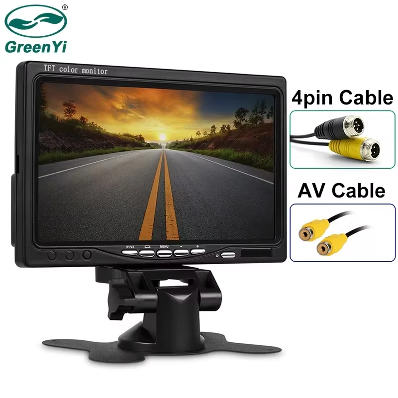 GreenYi Auto HD TFT LCD 7 Zoll Farbbildschirm 2-Kanal-Videoeingang Fahrzeug-Rückansicht-Display-Monitor für LKW, Bus, Wohnmobile, Plug & Play