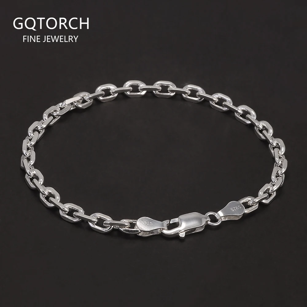 Bracciale a catena con graffetta con taglio a diamante in argento sterling 925 da 4 mm per uomo Catena a maglie per cavi Semplice gioielli per feste di moda Hiphop