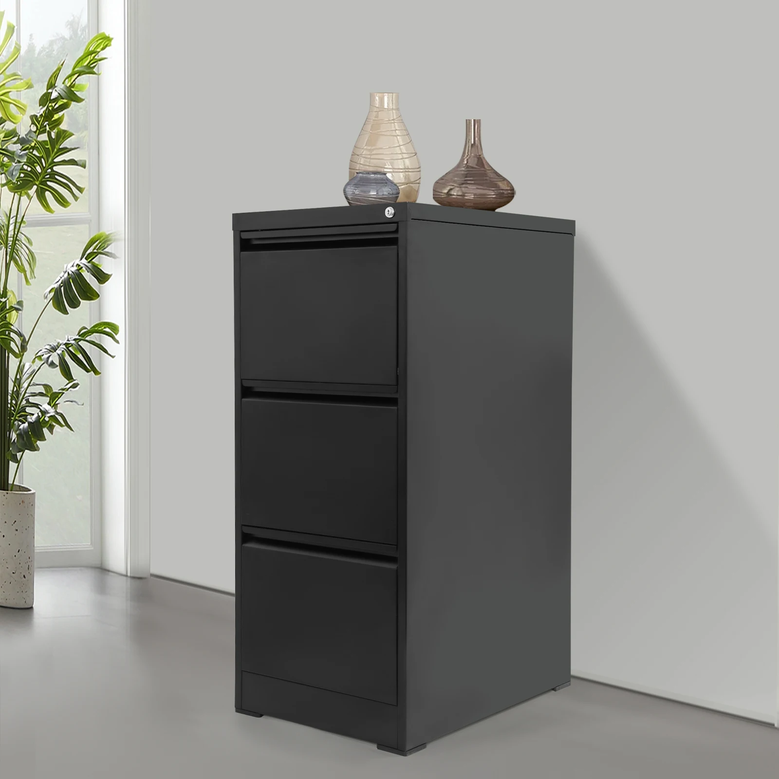 Aufbewahrungsschrank aus Stahl mit 3 Schubladen und Schloss, abschließbarer Aktenschrank, Aktenschrank aus kaltgewalztem Stahl für Büro und Zuhause