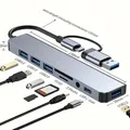 Docking station HUB USB tipo C 8 in 1 con adattatore jack audio da 3,5 mm Lettore di schede Micro SD TF Laptop Tablet Convertitore disco telefono