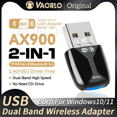 AX900 WIFI6 USB-Adapter 2-in-1 Bluetooth 5.4 Dualband 2,4 G und 5 GHz 900 Mbit/s WiFi 6 802.11AX Hochgeschwindigkeits-Mini-Wireless-Netzwerkkarte Empfänger-Dongle für PC-Laptop WIN 10/11 Treiber