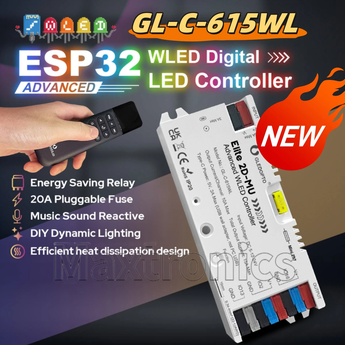 GLEDOPTO WS2811 WS2812 Elite Advanced WLED Controller Dynamische Mic Sound Reaktive 20A Sicherung Für SK6812 TM1814 WS2813 WS2815 Streifen Image