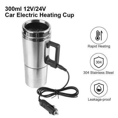 Vehicle Heating Cup Electric Heating Car Kettle Stainless Steel Camping Travel Kettle 12V/24V 300ml
