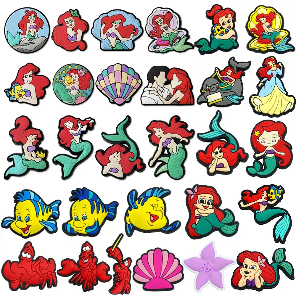 12-100Pcs Hot Toys Disney Meerjungfrau Serie Schuh Charms Slides Sandale Clog Schuh Zubehör Dekoration Schnalle Für Kinder weihnachten Geschenke