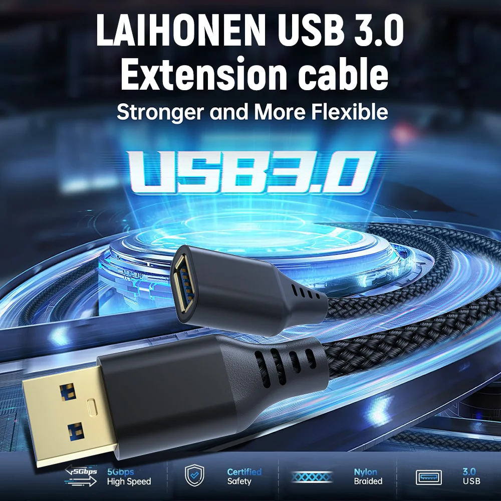 USB 3.0-Verlängerungskabel für Smart TV PS5 Xbox High Speed Data Sync Extender Cord Wire USB 3.0 2.0 Schnellübertragungskabel 1 2 3 5M Image