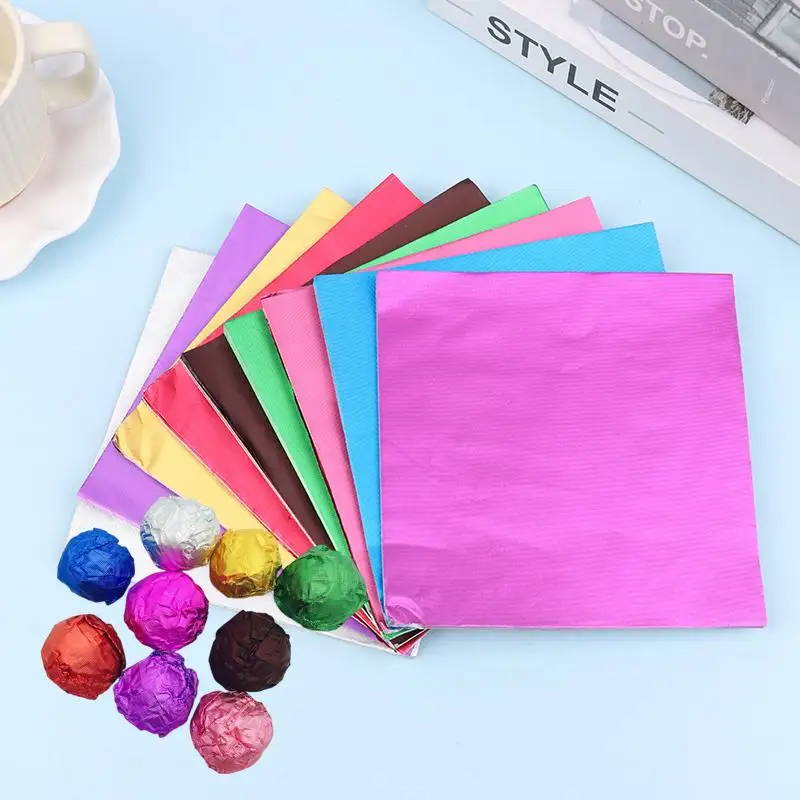 100 Stücke 15x15 CM Aluminiumfolien Geschenkpapier Blätter Folie Süßigkeiten Paket Papier Schokolade Süßigkeiten Zucker Lebensmittel DIY Backzubehör Image