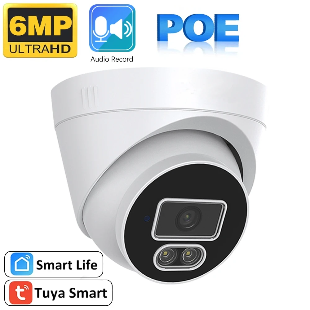 6MP PoE IP Dome Kamera 2-Wege Audio Menschliche Erkennung 100ft Farbe Nachtsicht Indoor Outdoor Video Überwachung Kamera tuya Samrtlife Image