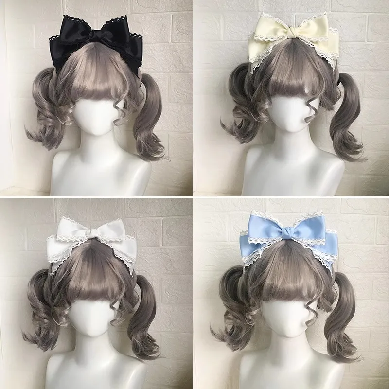 Süße Haarspangen für Damen, blau, Lolita-Accessoires, LOLITA, große Schleife, Kopfbedeckung, schwarzes Haar-Accessoire, Lolita-Haarspange, süße Artikel für Mädchen