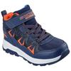 Klettstiefel SKECHERS "STORM BLAZER", Kinder, Gr. 33, blau (navy, orange), Lederimitat, Textil, kontrastfarbene Details, casual, Schuhe, Freizeitschuh mit waterproof, Größenschablone zum Download