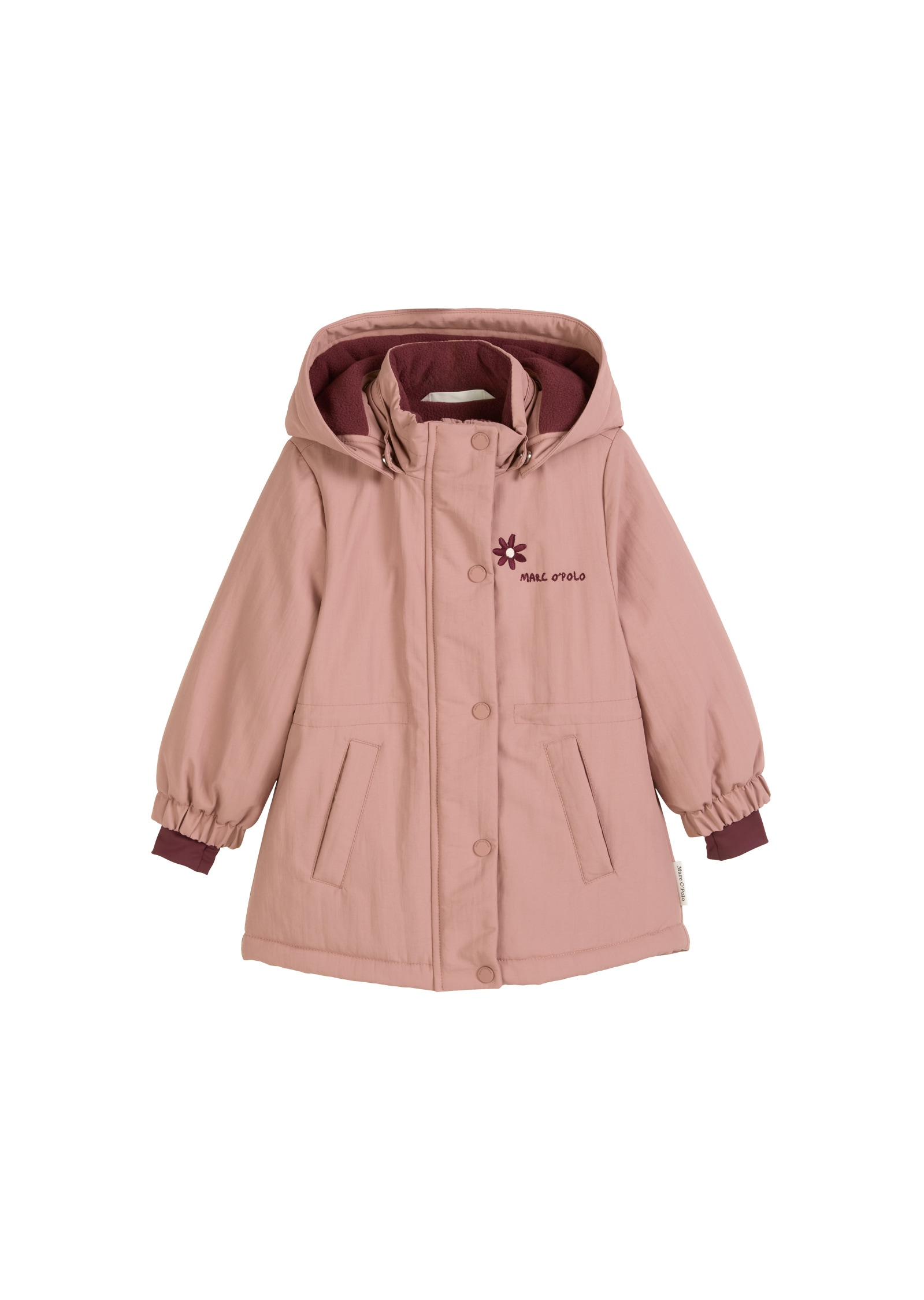 Outdoorjacke MARC O'POLO "mit weichem Fleecefutter", Mädchen, Gr. 128/134, rosa (pale rose), Obermaterial: 100% Polyester; Füllung: 100% Nicht verfügbar; Futter: 100% Nicht verfügbar, unifarben, Sportlich, regular fit, Windstopperbündchen, Jacken