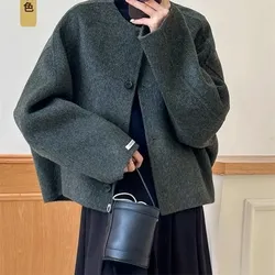 Manteaux en laine pour femmes, col rond, simple boutonnage, mode coréenne, vestes élégantes de tempérament, nouvelle collection printemps 2025