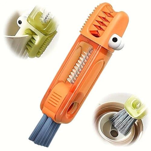 3-in-1 Krokodil-Reinigungsbürste mit auswechselbaren Schrubberbürsten Fugenreinigungsbürsten-Set für Babyflaschen, Zwischenräume, enge Stellen, Becher, Flaschen, Rillen und Deckel mit langlebigen Image