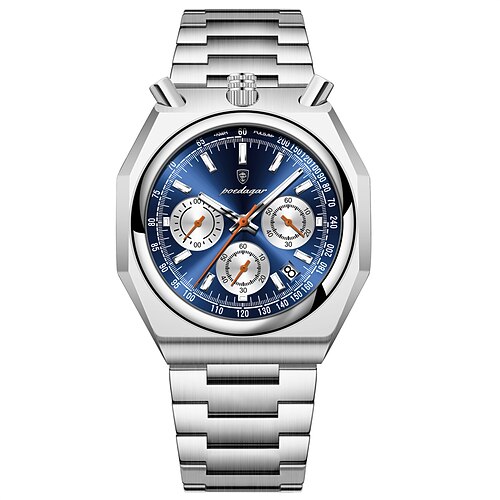 Poedagar original sport männer quarzuhr leuchtende wasserdichte edelstahl mann uhr chronograph datum exquisite herrenuhren Image