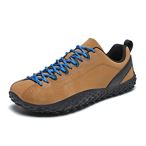 Braune Freizeit-Wanderschuhe für Herren – bequeme Low-Top-Outdoor-Sneaker mit blauem Schnürsenkel-Design zum Wandern, Reisen und für tägliche Aktivitäten Image