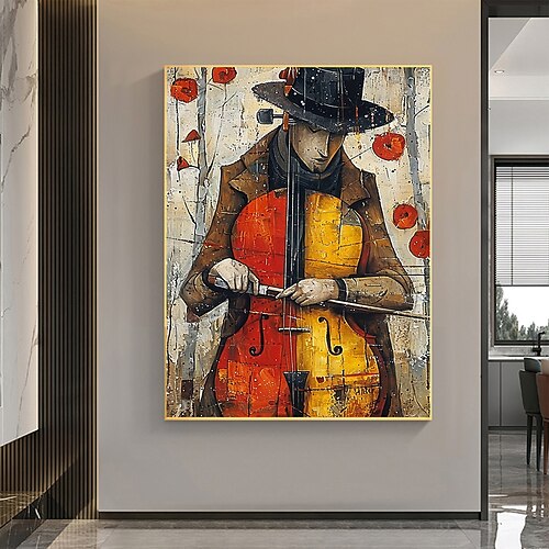 großes abstraktes Cellisten Ölgemälde auf Leinwand Wandkunst, original zeitgenössisches individuelles Gemälde Schlafzimmer Wanddekoration Cellospieler Geschenk für ihn Image