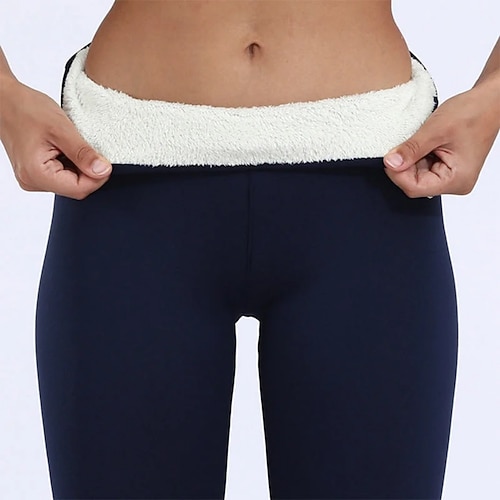Winterleggings aus Lammfell für Damen, mit Fleece gefütterte Thermo-Hose mit hoher Taille und schmaler Passform, dicke, warme Jeggings aus Stretch-Baumwolle für kaltes Wetter Image