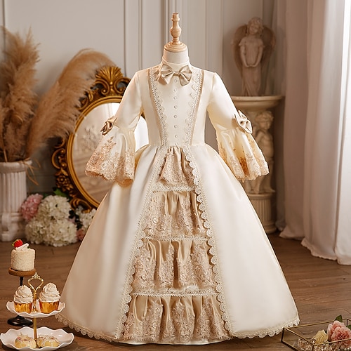 Rokoko Steampunk schick Maxi Partykostüm Zubehör Glockenärmel Prinzessin Schleife Retro Ballkleid Spitzkragen Kostüm Mädchen königlich Weihnachten Halloween Karneval Maskerade Hochzeitsfeier Festival Image