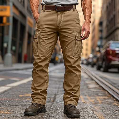 Herren Cargo-Hosen Cargohose Arbeitshosen Wanderhose Mehrere Taschen Gerader Schnitt Einfach tragbar Feuchtigkeitsableitend Volle Länge Outdoor Lässig Täglich Urlaub Mode Schwarz Armeegrün Unelastisch Image