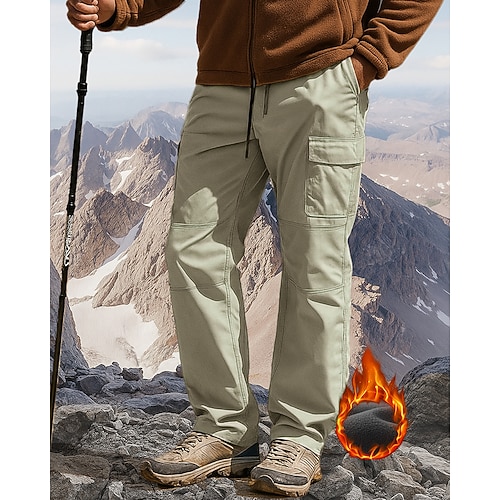 Herren Cargohosen Wanderhosen Wintermantel Fleecehosen Frühling Herbst Außen Normale Passform Wasserdicht Winddicht Warm Hosen Tasche Elastischer Bund Schwarz Khaki Camping / Wandern Jagd Klettern S Image