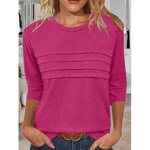 Damen Bluse Einfarbig Elegant Vintage Stilvoll Langarm Rundhalsausschnitt Normale Oberteile Täglich Blau Schwarz Rosa Purpur Rosa Sommer Frühling Herbst Image