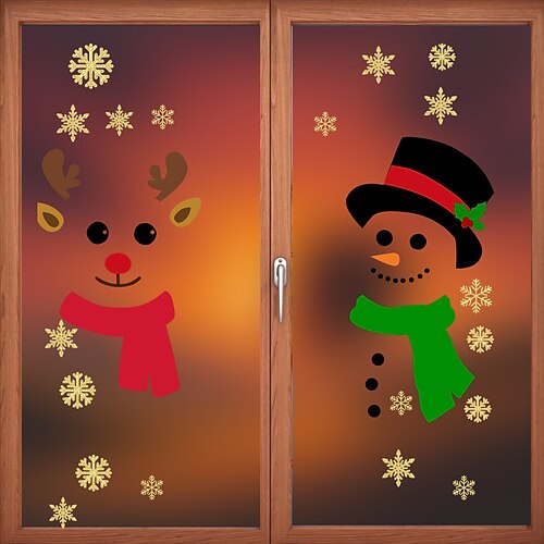 Weihnachtsaufkleber, Wandaufkleber, Cartoon-Schneemann, Schneeflocke, abnehmbares Vinyl-Wandbild, Urlaubsparty, Schlafzimmer, Wohnzimmer, Glas, Fenster, Tür, selbstklebende Heimdekoration für Image
