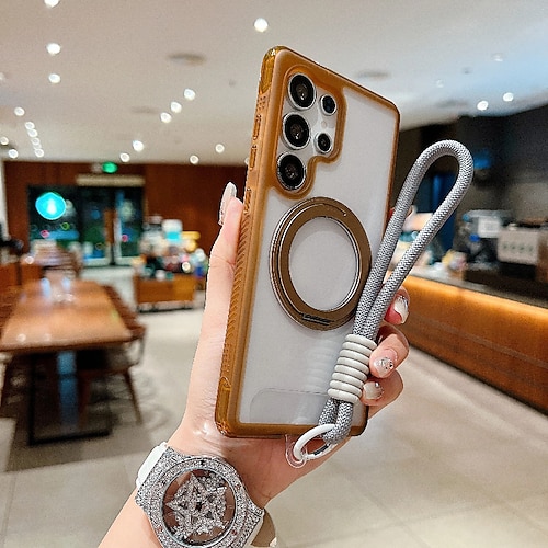 Handy Hülle Handyhüllen Für Samsung Galaxy S25 S25 Ultra Plus S25 Edge S24 Plus S24 Rückseite mit Trageriemen Unterstützt kabelloses Laden Ständer Retro TPU Acryl Image