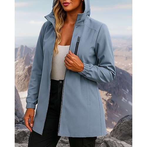 Damen Kapuzenjacke Windjacke Outdoorjacke Außen Wasserdicht Winddicht Wanderoutfits Wanderbekleidung Frühling Herbst Jacke Klettern Camping / Wandern / Höhlenforschung Einfarbig Schwarz Weiß Rosa Image