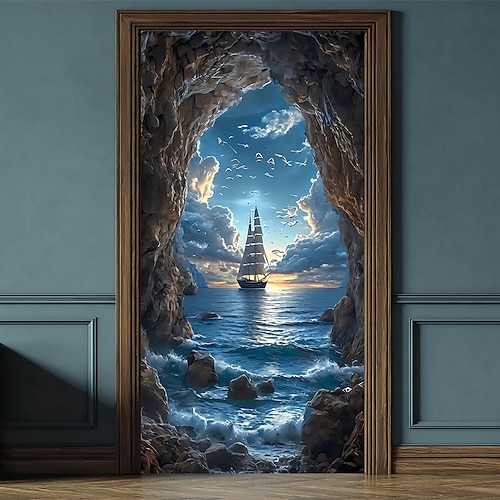 Türabdeckung Outdoor-Banner Ozean Segelschiff ästhetische mystische Schlafzimmer Wohnzimmer Wohnheim Teenager Zimmer College Wohnheim Dekorationen Wand Tür Hintergrund Image