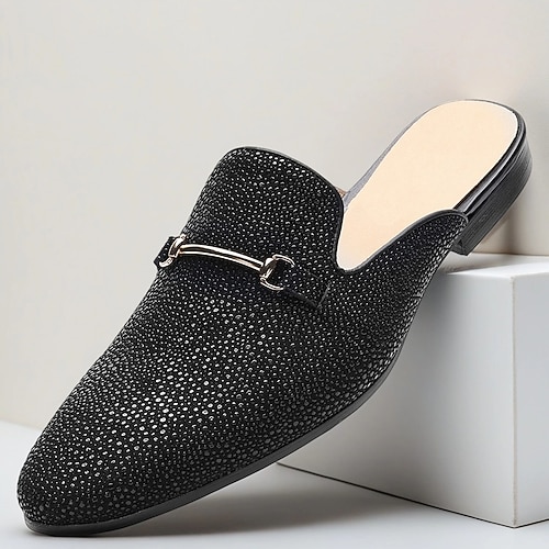 Schwarze Herren-Mule-Loafer aus echtem Leder – stylische Slipper ohne Fersenpartie mit Metallschnalle für Partys und Abendgarderobe Image