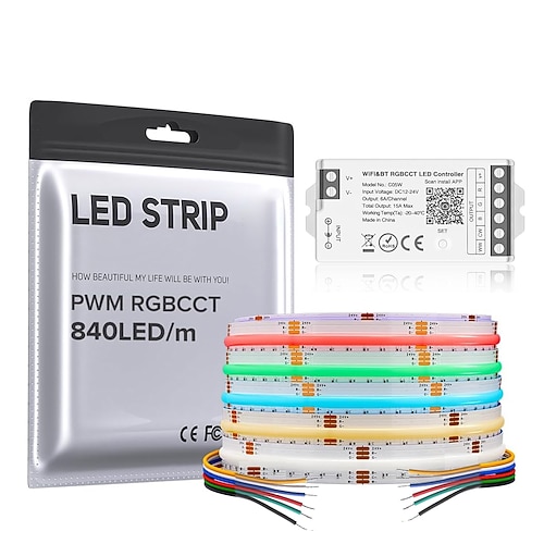 2,5 m 5m Flexible LED-Lichtstreifen 840 LEDs COB 12mm 1 Set RGB LED-Streifenlicht App-Steuerung Urlaub Verbindbar 24 V Image
