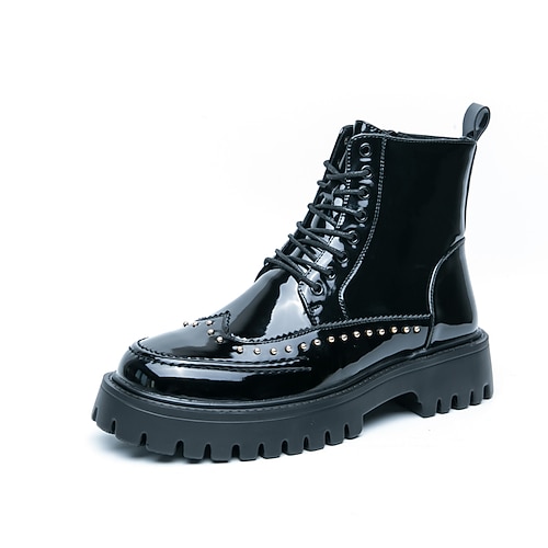 Herren-High-Top-Punk-Stiefel aus Lack-PU-Leder Nietendetails und klobige Sohle für urbanen Stil Image