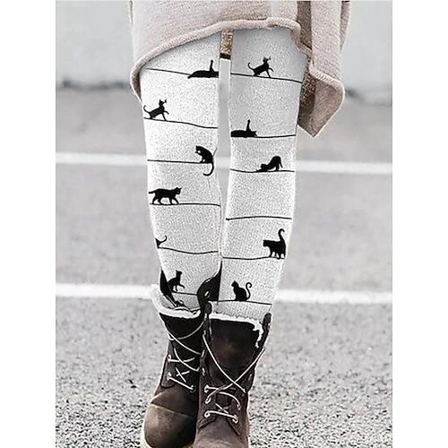 Damen Leggings Urlaub Vintage Mode Volle Länge Hohe Taille Grafik Katze Drucken Thermowarm Weich Atmungsaktiv Dehnbar Täglich Outdoor Urlaub Dunkelbraun Dunkelgrau Grau Schwarz Herbst Winter Schmaler Image