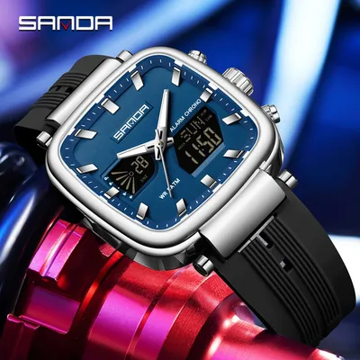 Fashion SANDA Top Brand New 6282 Men's Electronic Watch Dual Display Sports Waterproof LED Men's Timing Electronic Watch