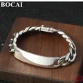 BOCAI S925 braccialetti in argento sterling per uomo nuova moda semplice liscio 12mm piatto serbatoio-catena punk gioielli all'ingrosso
