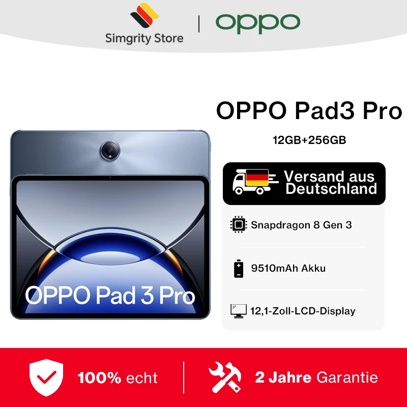 Versione globale OPPO Pad3 Pro Tablet 12GB 256GB Snapdragon 8 Gen 3 12.1" Display LCD 13MP Fotocamera 9510mAh Batteria OPPO Pad 3 Pro