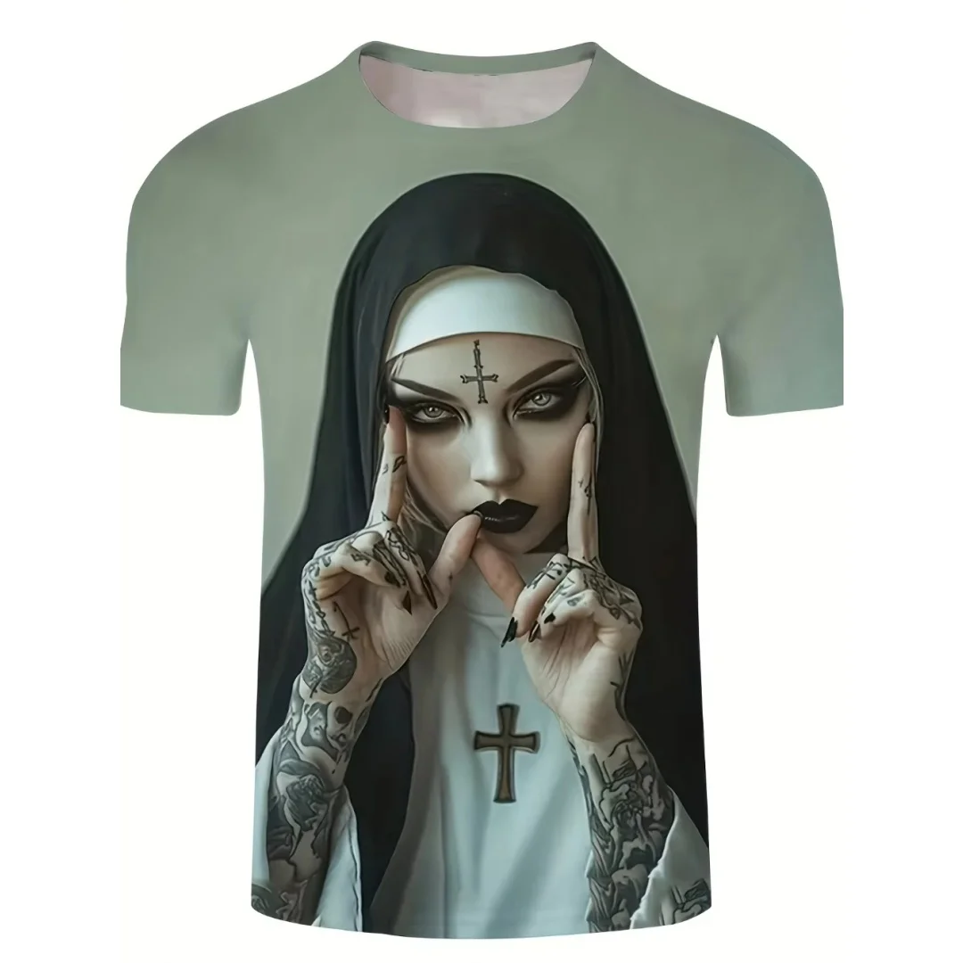 Tätowierte Nonne Gothic Grafik T-Shirt 3D-Druck Sommer Freizeit Trocken schnell Herren T-Shirt Kinderkleidung T-Shirt Y2k Frau