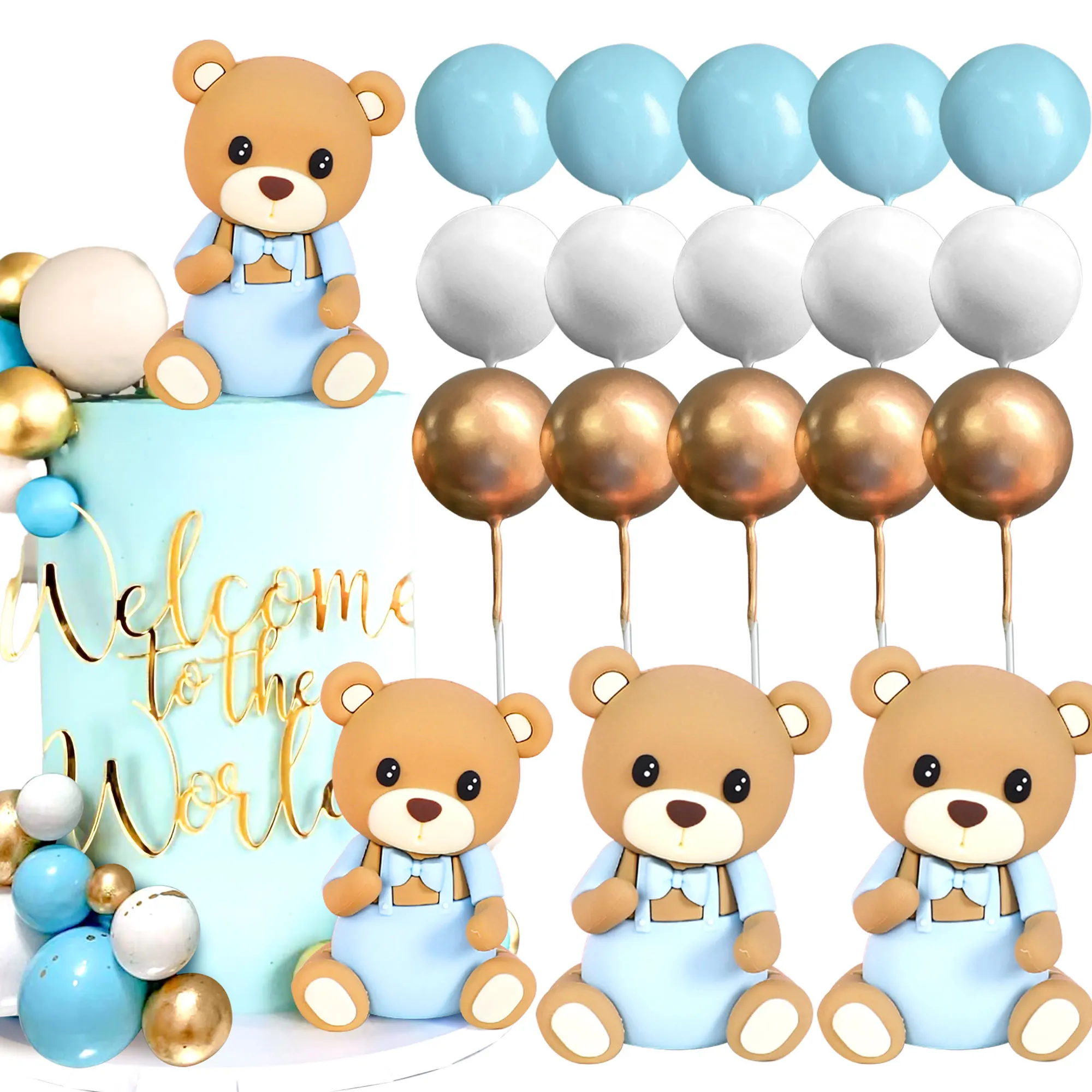 LaVenty Teddy Bear Cake Decoration Christening Cake Decoration 1 Year Blue Cake Decoration Teddy Bear Cake Decoration