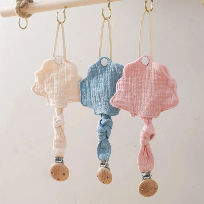 Baby-Schnullerclip mit Muscheldesign, Baumwollkette und Silikonhalter, Anti-Drop-Schnullerclip mit Aufbewahrungsbox, abnehmbar Image
