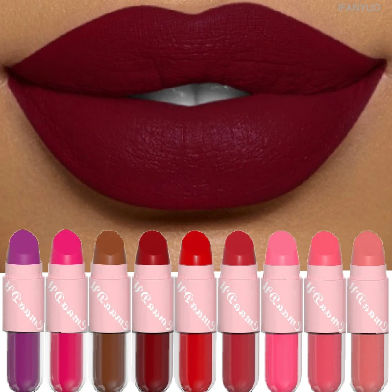 18 farben 2In1 Matte Samt Flüssigen Lippenstift Doppel Kopf Sexy Rot Lila LipGloss Feuchtigkeitsspendende Anhaltende Wasserdichte Lip Glasur make-up Image